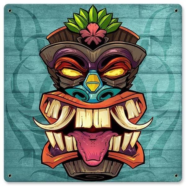 12 x 12 in. Tiki Head 7 Satin Metal Sign, Dwellingdesigns, Mfr#: DW1127756